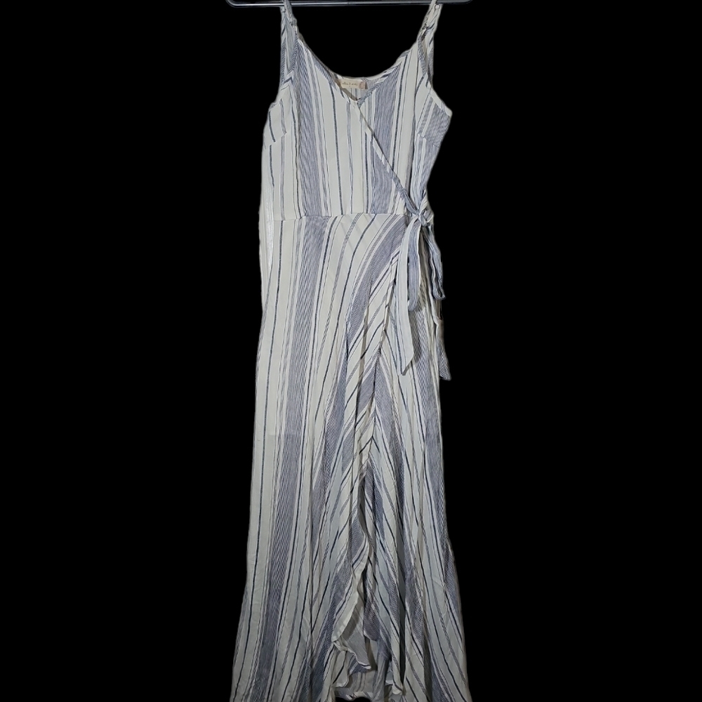 Altard State Blue White Stripe Faux Wrap Flowing Maxi Dress Size S